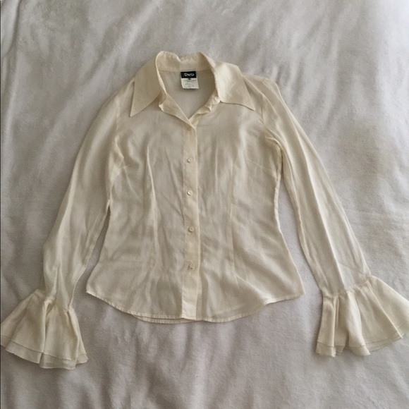 Dolce and Gabbana beige blouse bell sleeves black lace vest two different tops - Picture 6 of 13